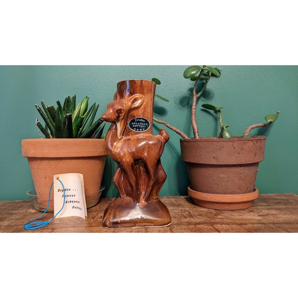 Vintage Deer Vase - Dryden Art Pottery 1980s, signed
